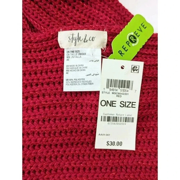 Style & Co Women's Solid Shine Ribbed Red Scarf O/S (MSRP $30) - Picture 5 of 5